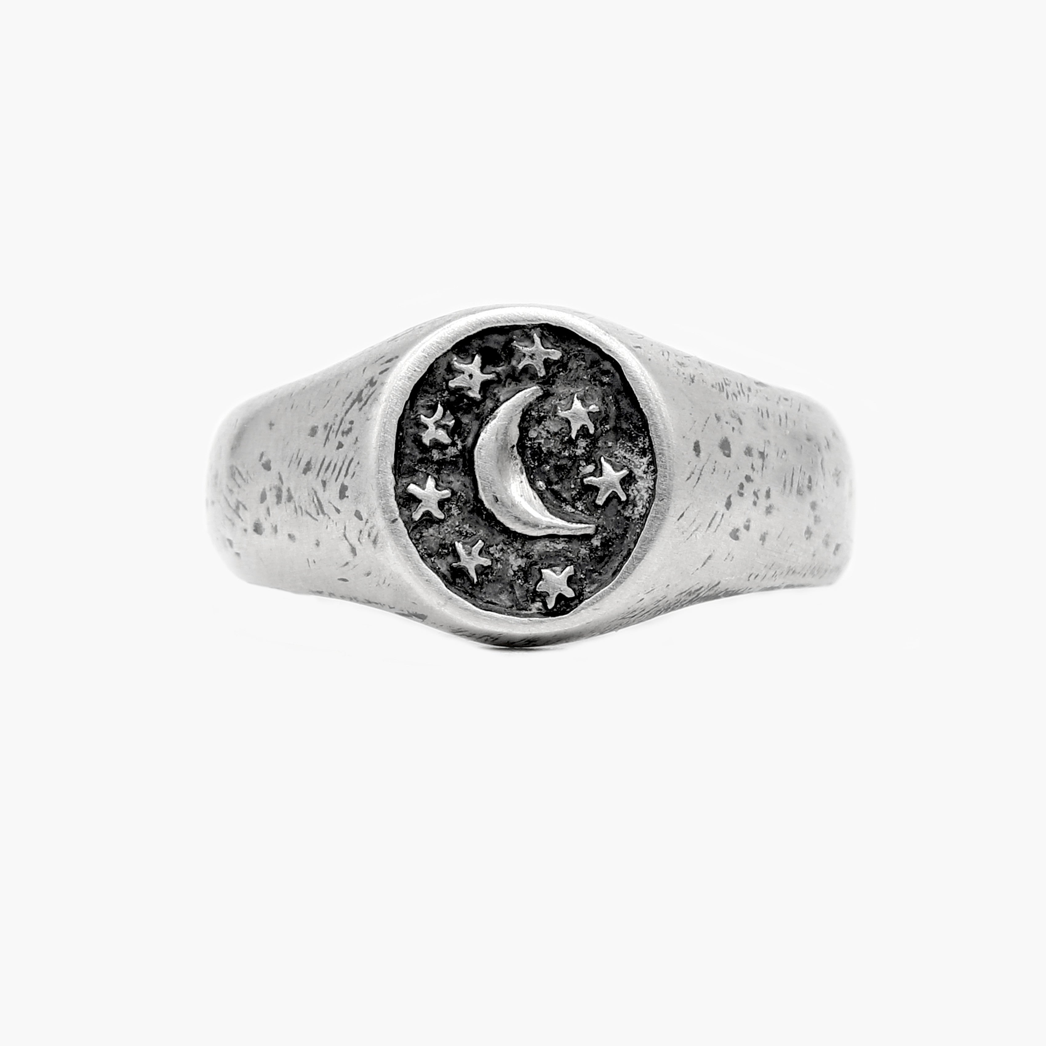 Starry Night Sterling Silver Oval Signet Ring-Ring-Kompsós