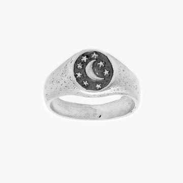 Starry Night Sterling Silver Oval Signet Ring-Ring-Kompsós