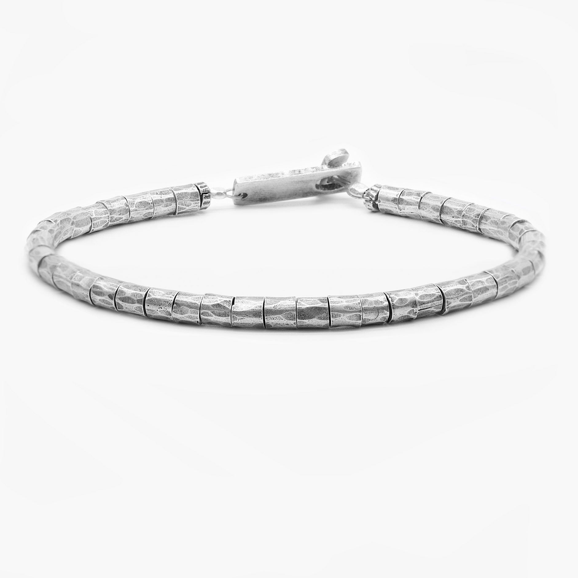 Sterling Silver Bracelet With Hammered Beads-Bracelet-Kompsós