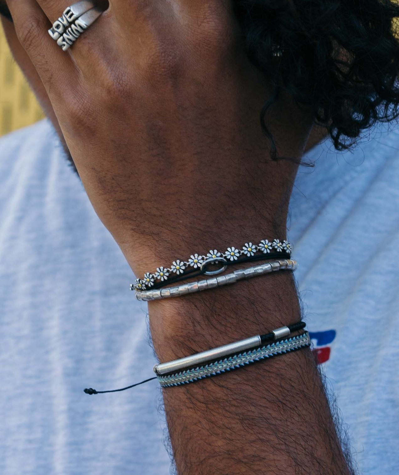 Sterling Silver Bracelet With Hammered Beads-Bracelet-Kompsós