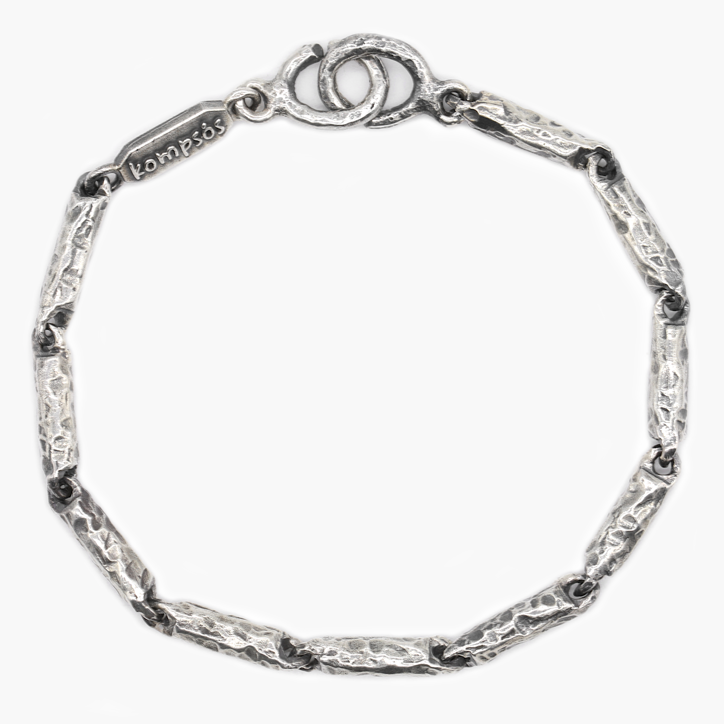 Sterling Silver Bracelet With Hammered Links-Bracelet-Kompsós