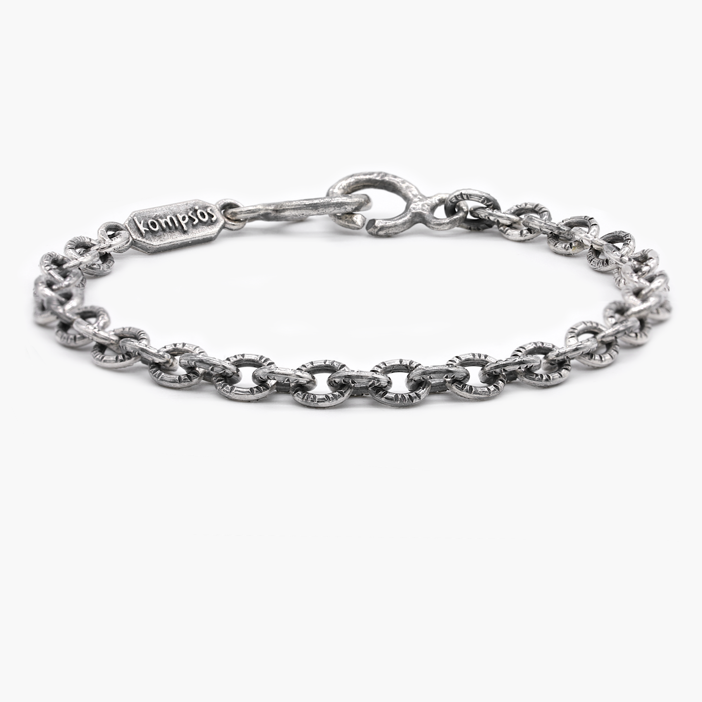 Sterling Silver Bracelet With Hand-Forged Links-Bracelet-Kompsós