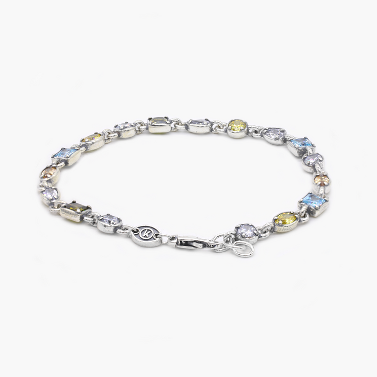 Sterling Silver Chain Bracelet With Assorted Gemstones-Bracelet-Kompsós