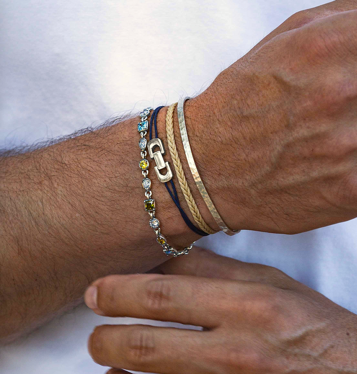 Sterling Silver Chain Bracelet With Assorted Gemstones-Bracelet-Kompsós