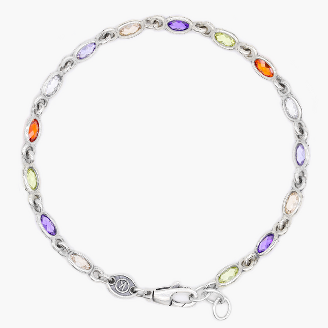 Sterling Silver Chain Bracelet With Assorted Gemstones-Bracelet-Kompsós