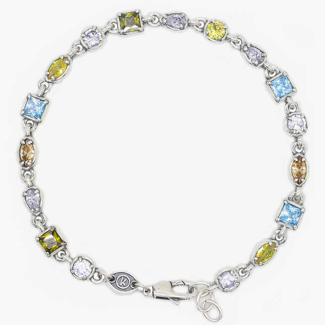 Sterling Silver Chain Bracelet With Assorted Gemstones