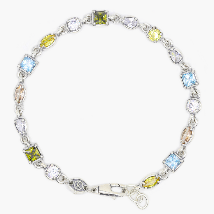 Sterling Silver Chain Bracelet With Assorted Gemstones-Bracelet-Kompsós
