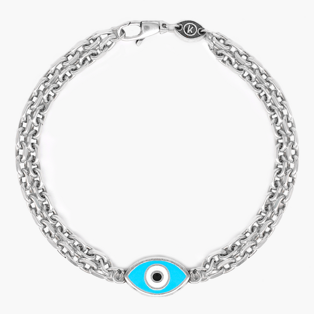 Sterling Silver Double Chain Bracelet With Evil Eye-Bracelet-Kompsós