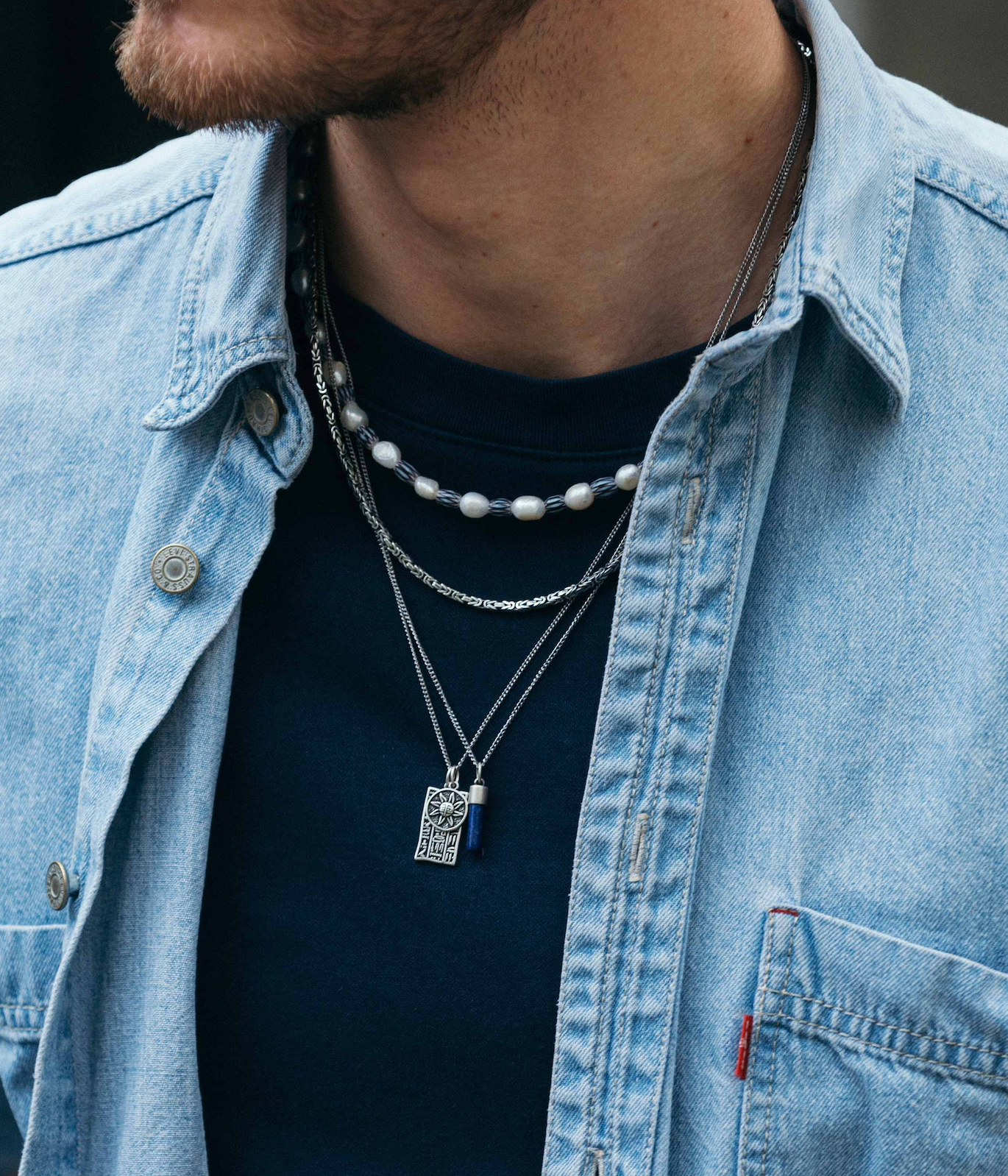 Sterling Silver Necklace With Lapis Lazuli Cylinder-Necklace-Kompsós