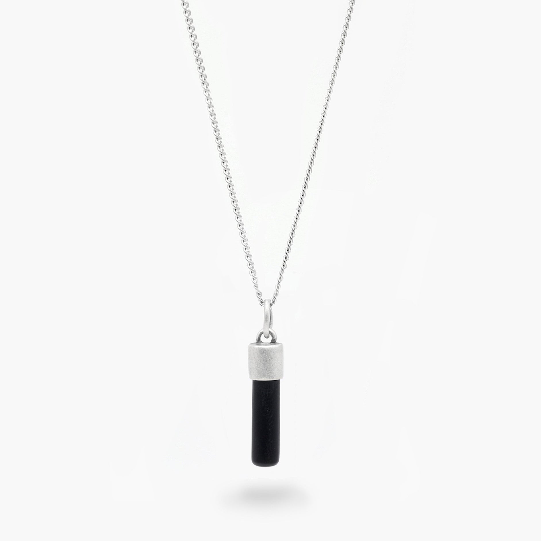 Sterling Silver Necklace With Matte Onyx Cylinder-Necklace-Kompsós