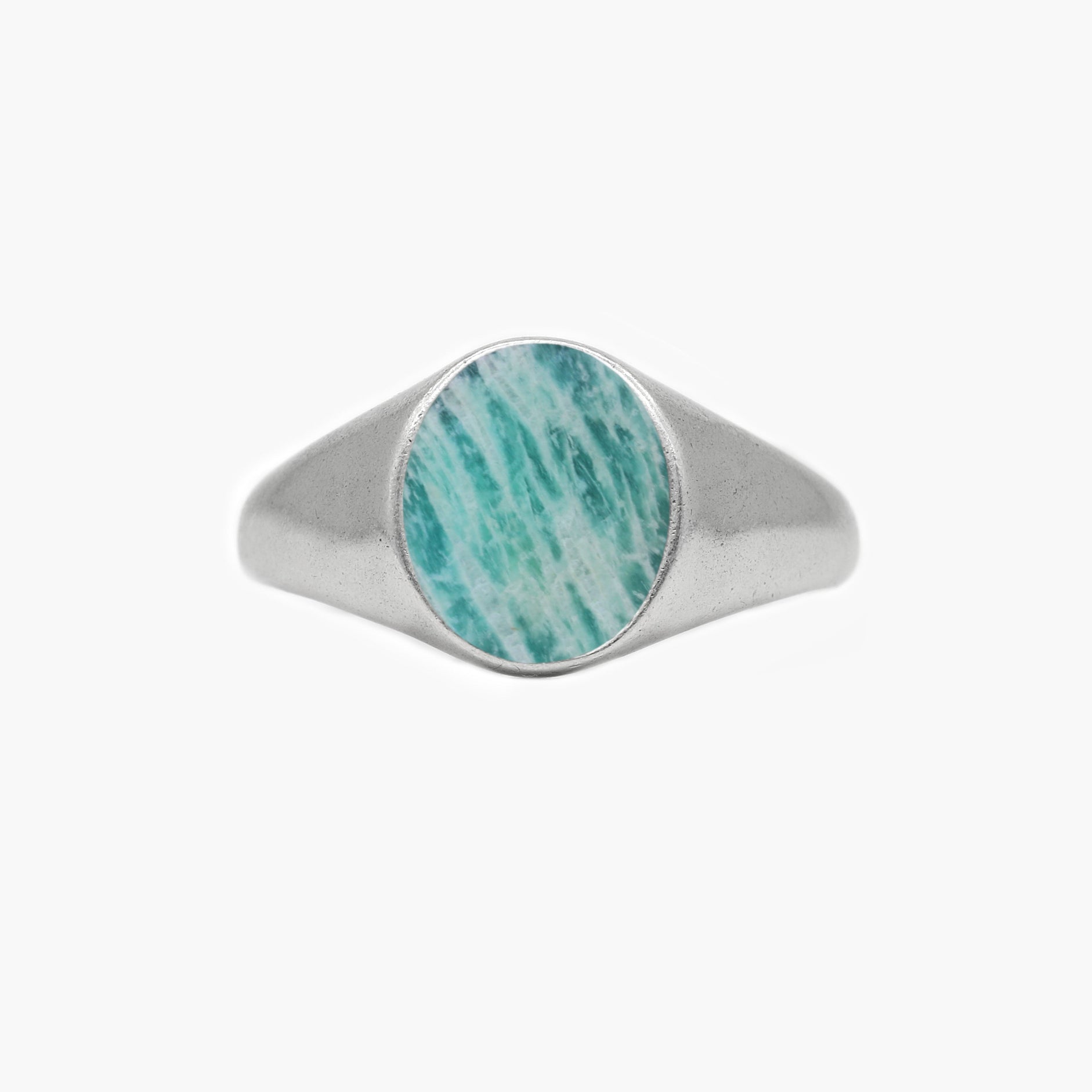 Sterling Silver Oval Signet Ring With Amazonite Stone-Ring-Kompsós