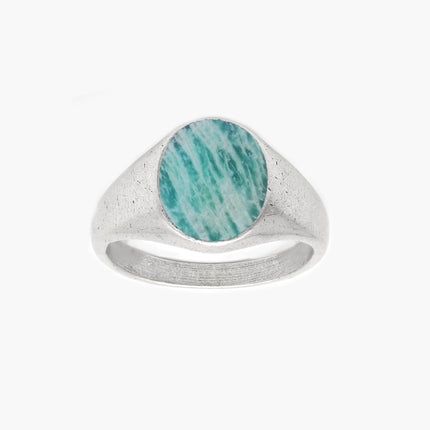 Sterling Silver Oval Signet Ring With Amazonite Stone-Ring-Kompsós