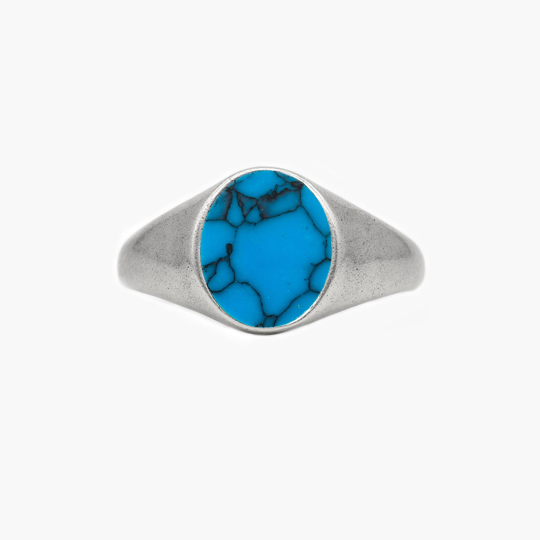 Sterling Silver Oval Signet Ring With Turquoise Stone-Ring-Kompsós