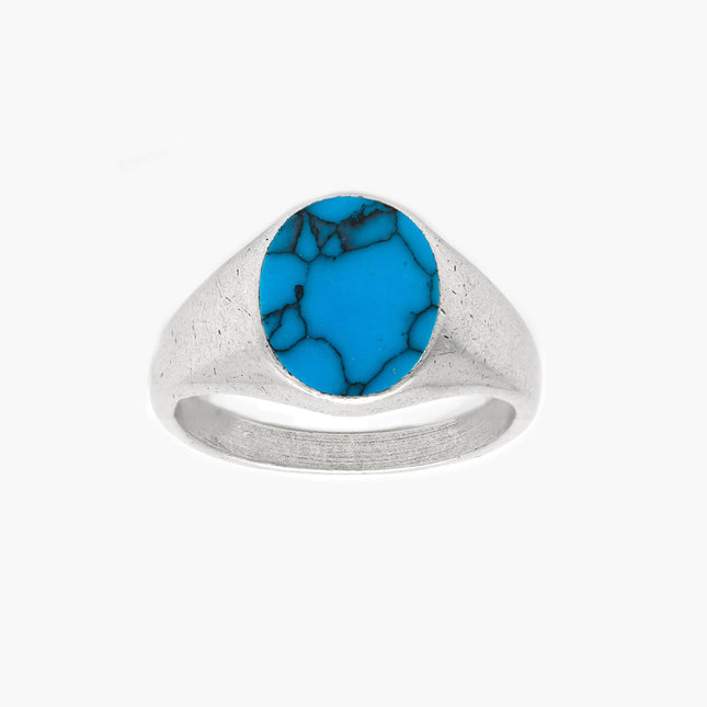 Sterling Silver Oval Signet Ring With Turquoise Stone-Ring-Kompsós