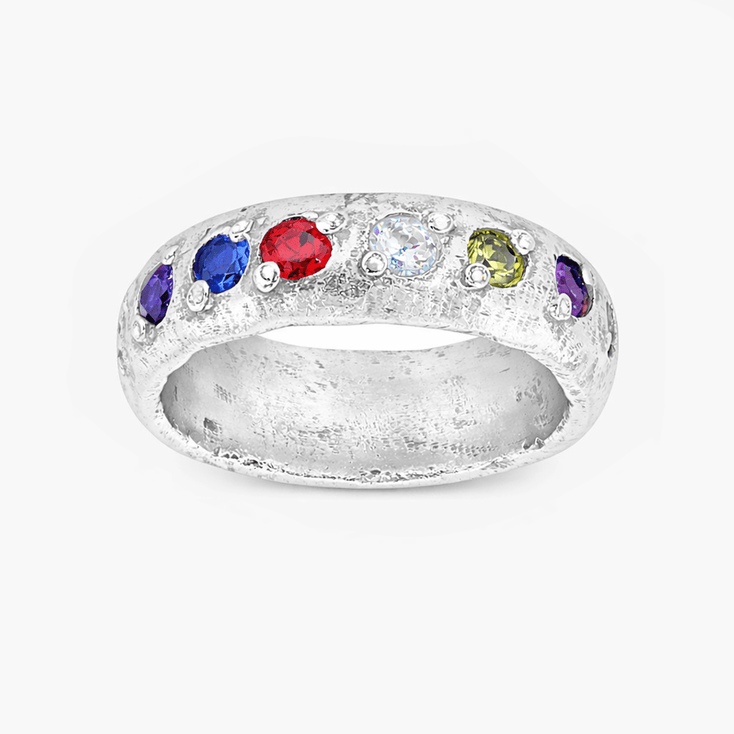 Sterling Silver Ring Band With Assorted Gemstones-Ring-Kompsós