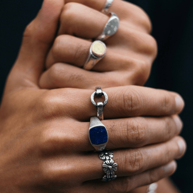 Sterling Silver Round Perforated Signet Ring-Ring-Kompsós