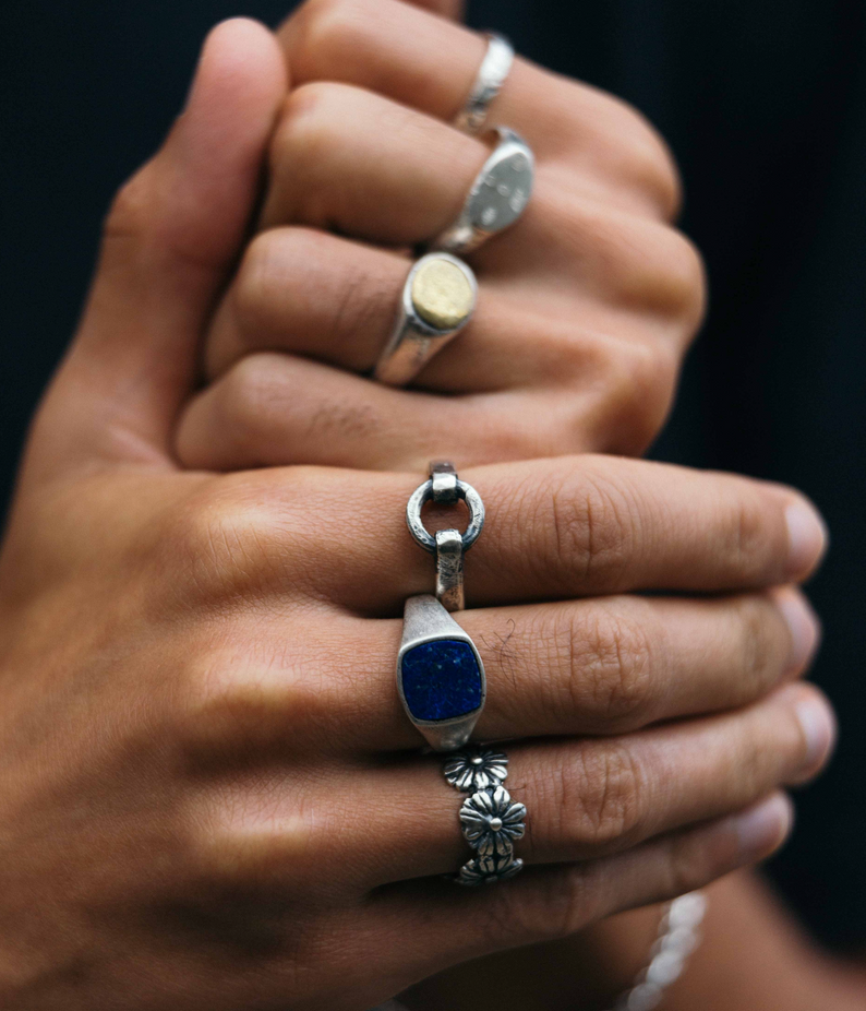 Sterling Silver Round Perforated Signet Ring-Ring-Kompsós