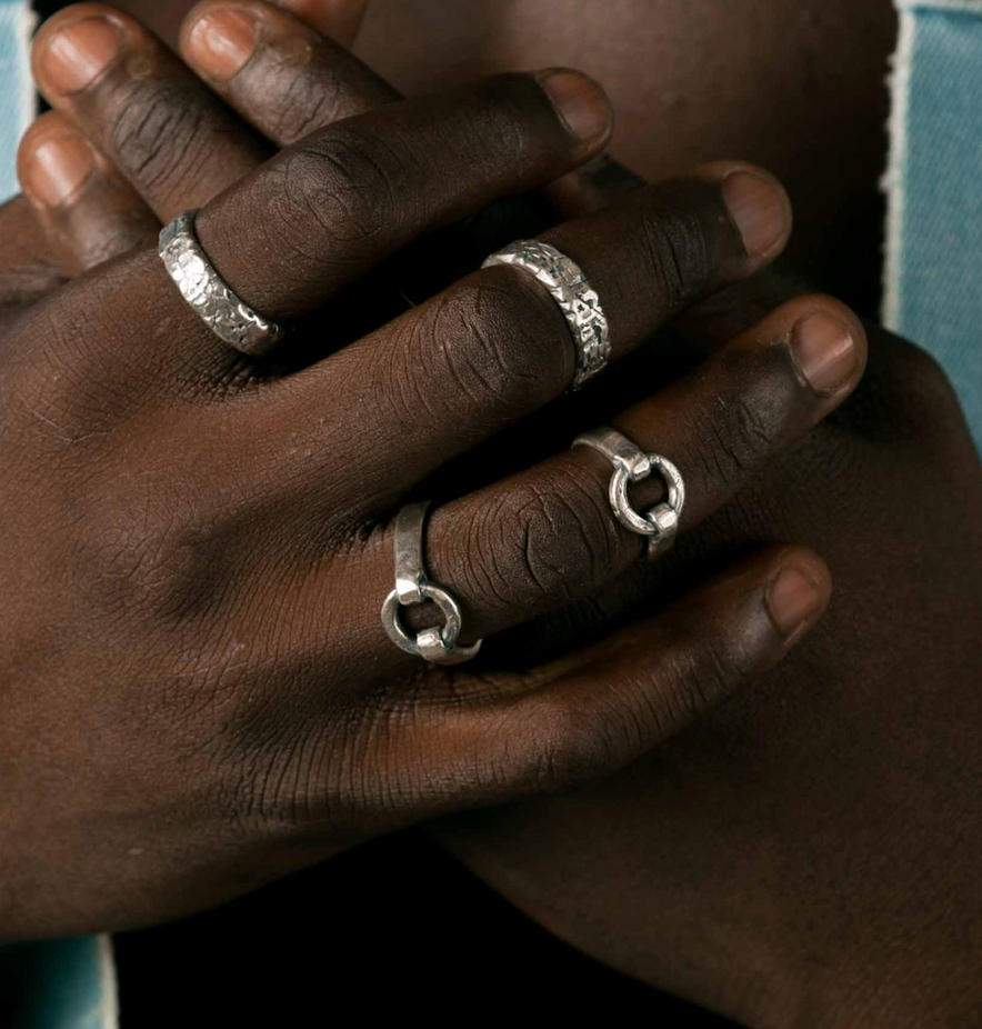 Sterling Silver Round Perforated Signet Ring-Ring-Kompsós