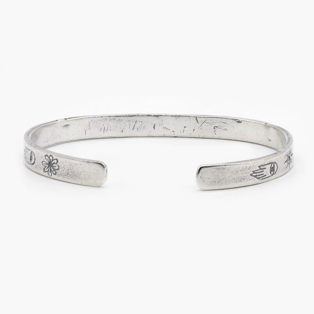 Sterling Silver Signature Bangle With Engraved Symbols-Jewelry-Kompsós