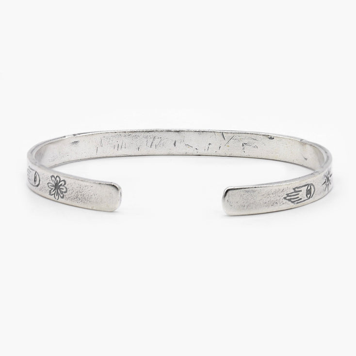 Sterling Silver Signature Bangle With Engraved Symbols-Bracelet-Kompsós