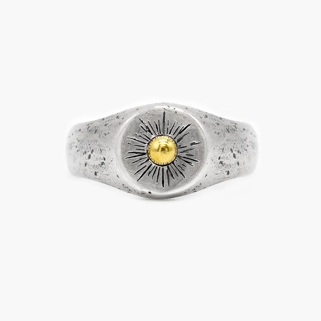 Sterling Silver Signet Ring With Gold Details-Ring-Kompsós