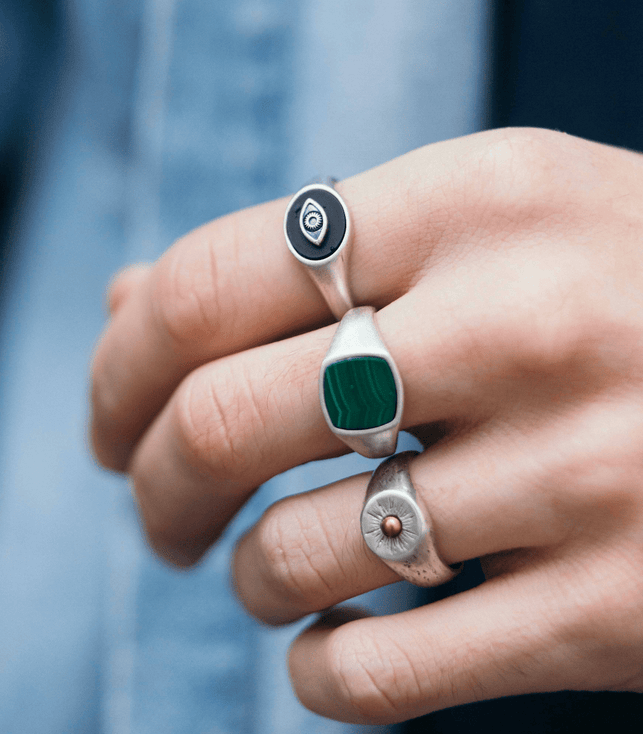 Sterling Silver Signet Ring With Gold Details-Ring-Kompsós