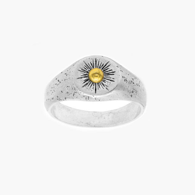 Sterling Silver Signet Ring With Gold Details-Ring-Kompsós