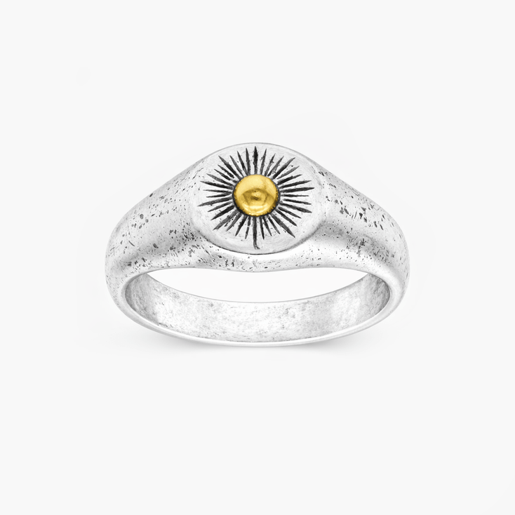 Sterling Silver Signet Ring With Gold Details-Ring-Kompsós