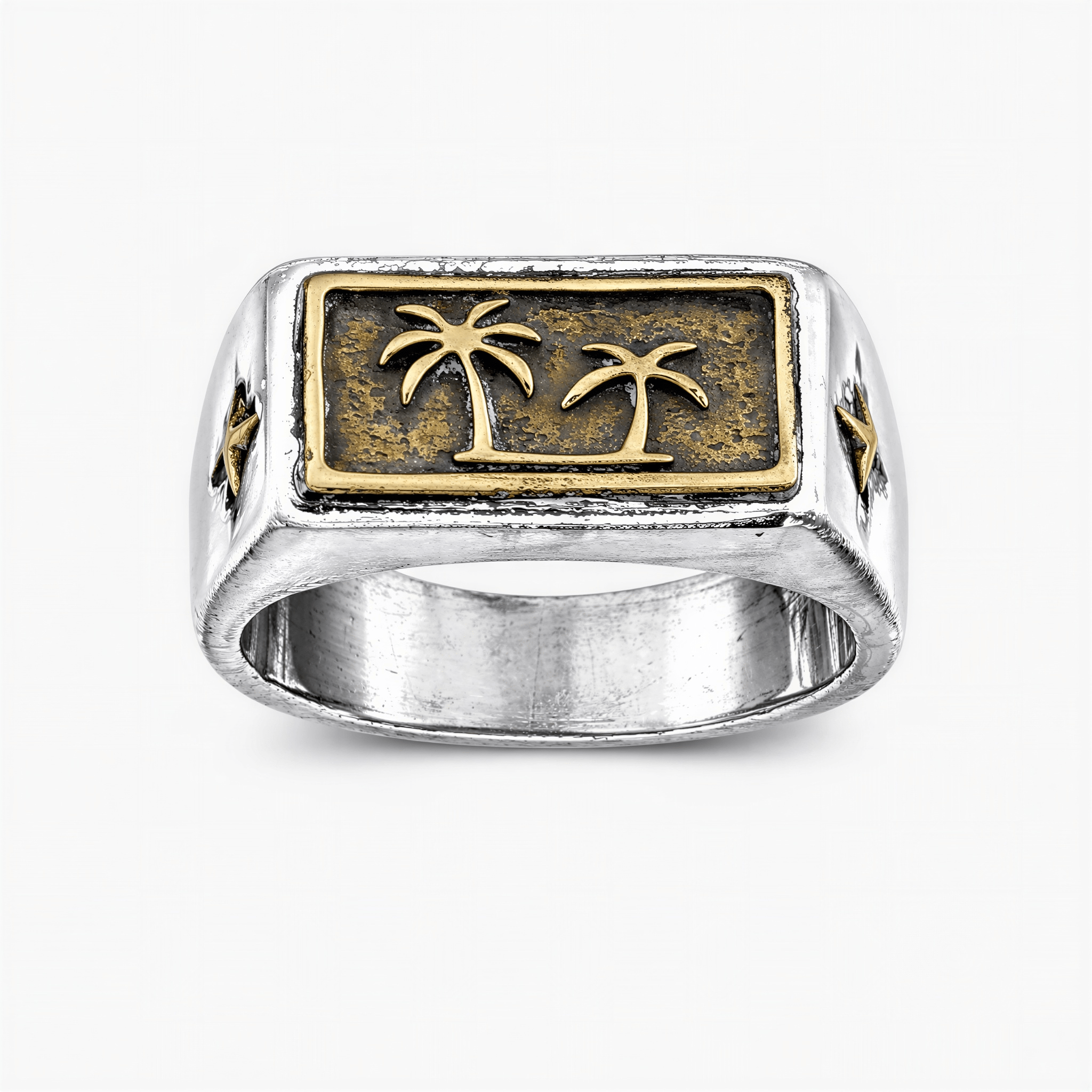 Sterling Silver Signet Ring With Gold Palm Tree-Ring-Kompsós