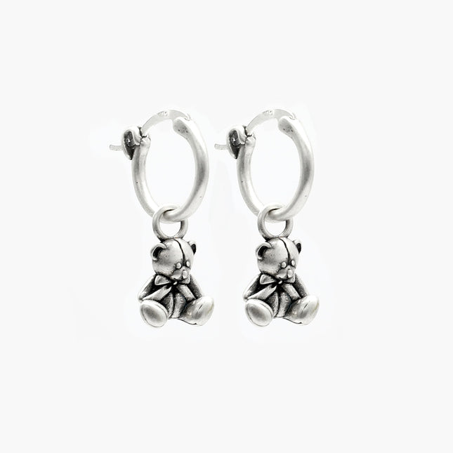 Sterling Silver Teddy Bear Earring-Earring-Kompsós