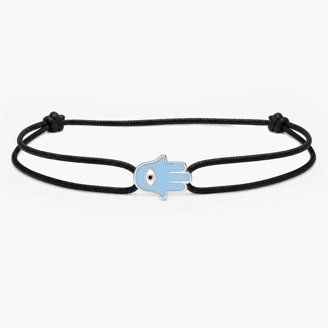 String Bracelet With Enamelled Hamsa Charm (Black)-Bracelet-Kompsós