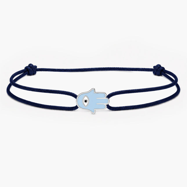 String Bracelet With Enamelled Hamsa Charm (Dark Blue)-Bracelet-Kompsós