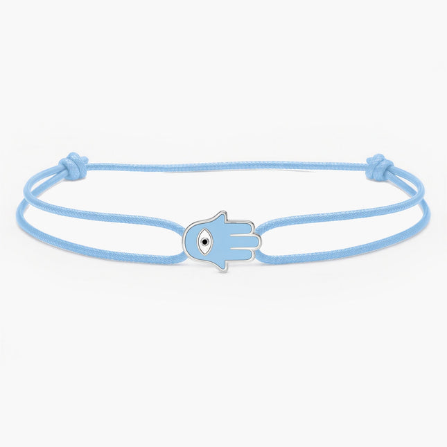 String Bracelet With Enamelled Hamsa Charm (Light Blue)-Bracelet-Kompsós