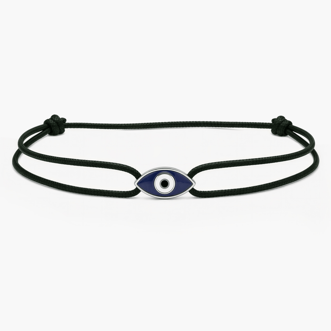 String Bracelet With Evil Eye Charm (Black)-Bracelet-Kompsós