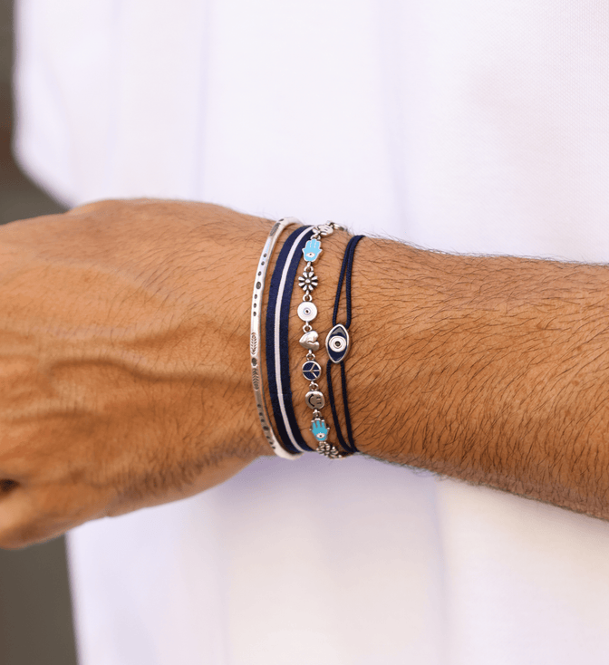 String Bracelet With Evil Eye Charm (Dark Blue)-Bracelet-Kompsós