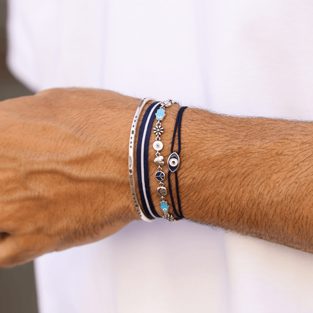 String Bracelet With Evil Eye Charm (Light Blue)-Bracelet-Kompsós