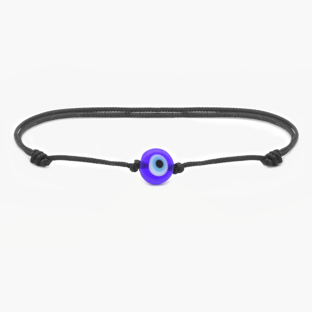 String Bracelet With Evil Eye Glass Bead (Black)-Bracelet-Kompsós