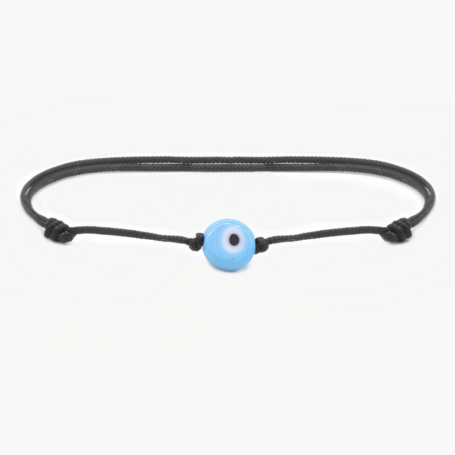 String Bracelet With Evil Eye Glass Bead (Black)-Bracelet-Kompsós