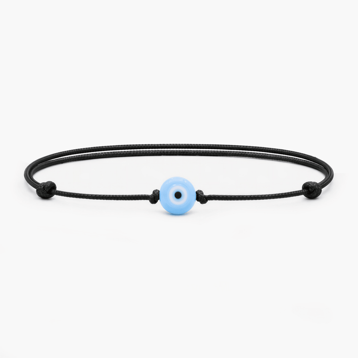 String Bracelet With Evil Eye Glass Bead (Black)-Bracelet-Kompsós