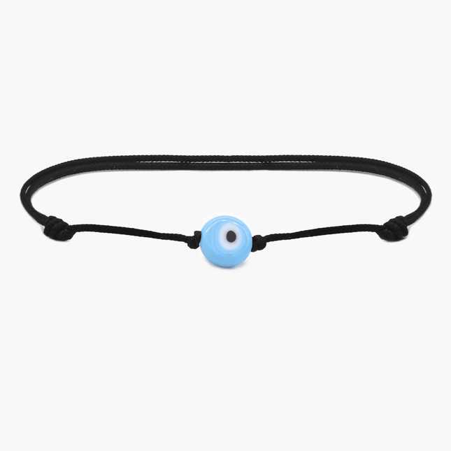 String Bracelet With Evil Eye Glass Bead (Black)-Bracelet-Kompsós