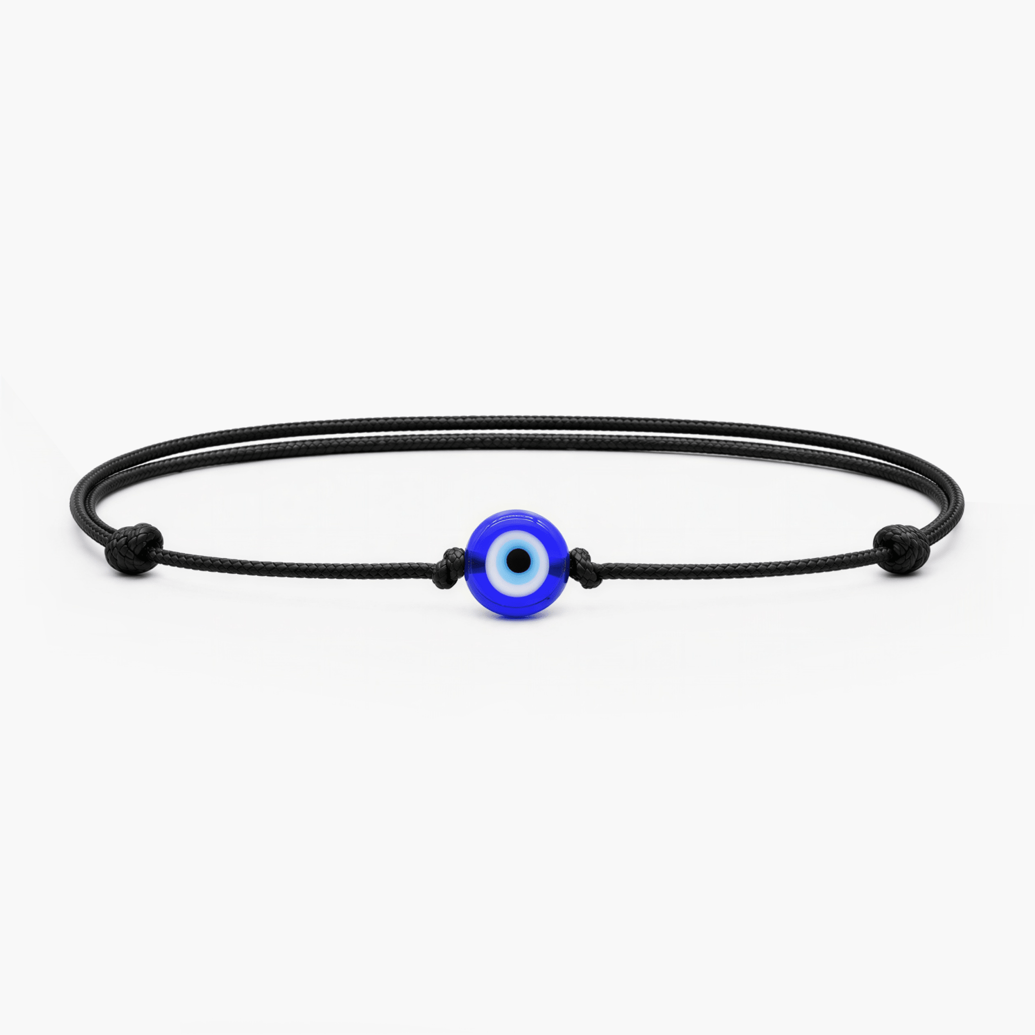 String Bracelet With Evil Eye Glass Bead (Black)-Bracelet-Kompsós