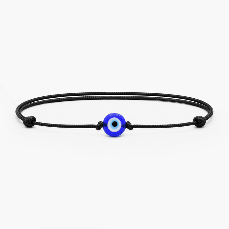 String Bracelet With Evil Eye Glass Bead (Black)-Bracelet-Kompsós