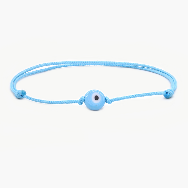 String Bracelet With Evil Eye Glass Bead (Light Blue)-Bracelet-Kompsós