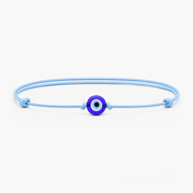 String Bracelet With Evil Eye Glass Bead (Light Blue)-Bracelet-Kompsós