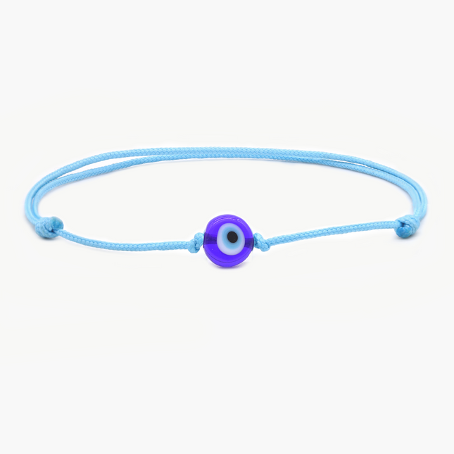 String Bracelet With Evil Eye Glass Bead (Light Blue)-Bracelet-Kompsós