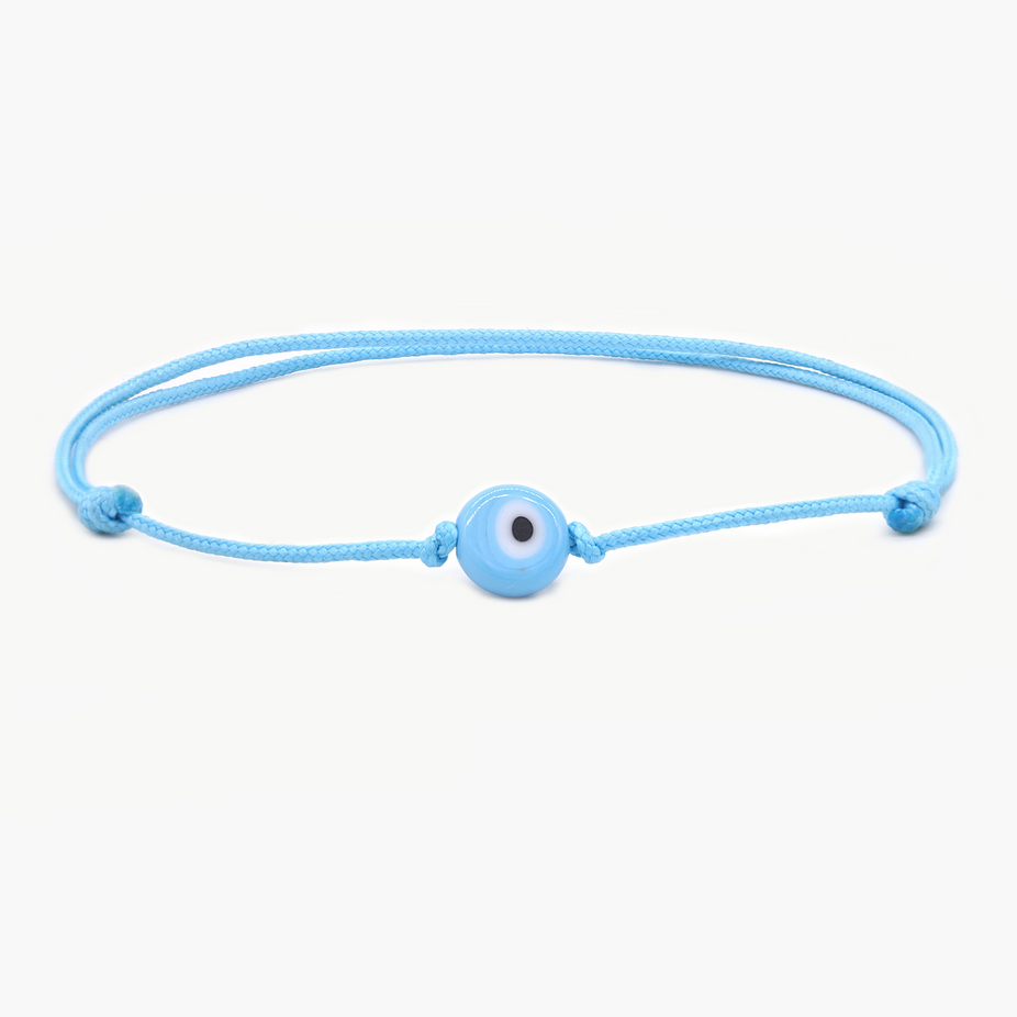 String Bracelet With Evil Eye Glass Bead (Light Blue)-Bracelet-Kompsós