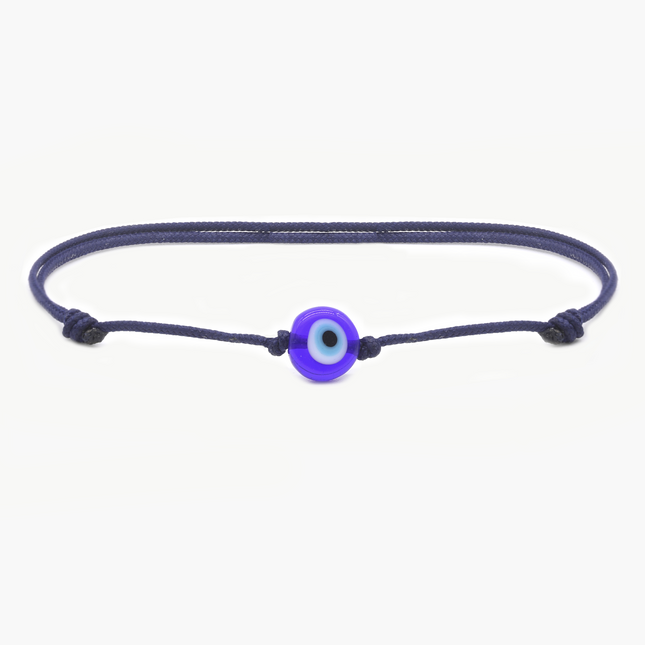 String Bracelet With Evil Eye Glass Bead (Navy Blue)-Bracelet-Kompsós