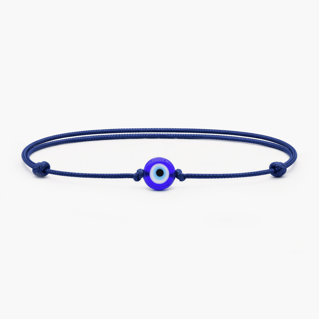String Bracelet With Evil Eye Glass Bead (Navy Blue)-Bracelet-Kompsós
