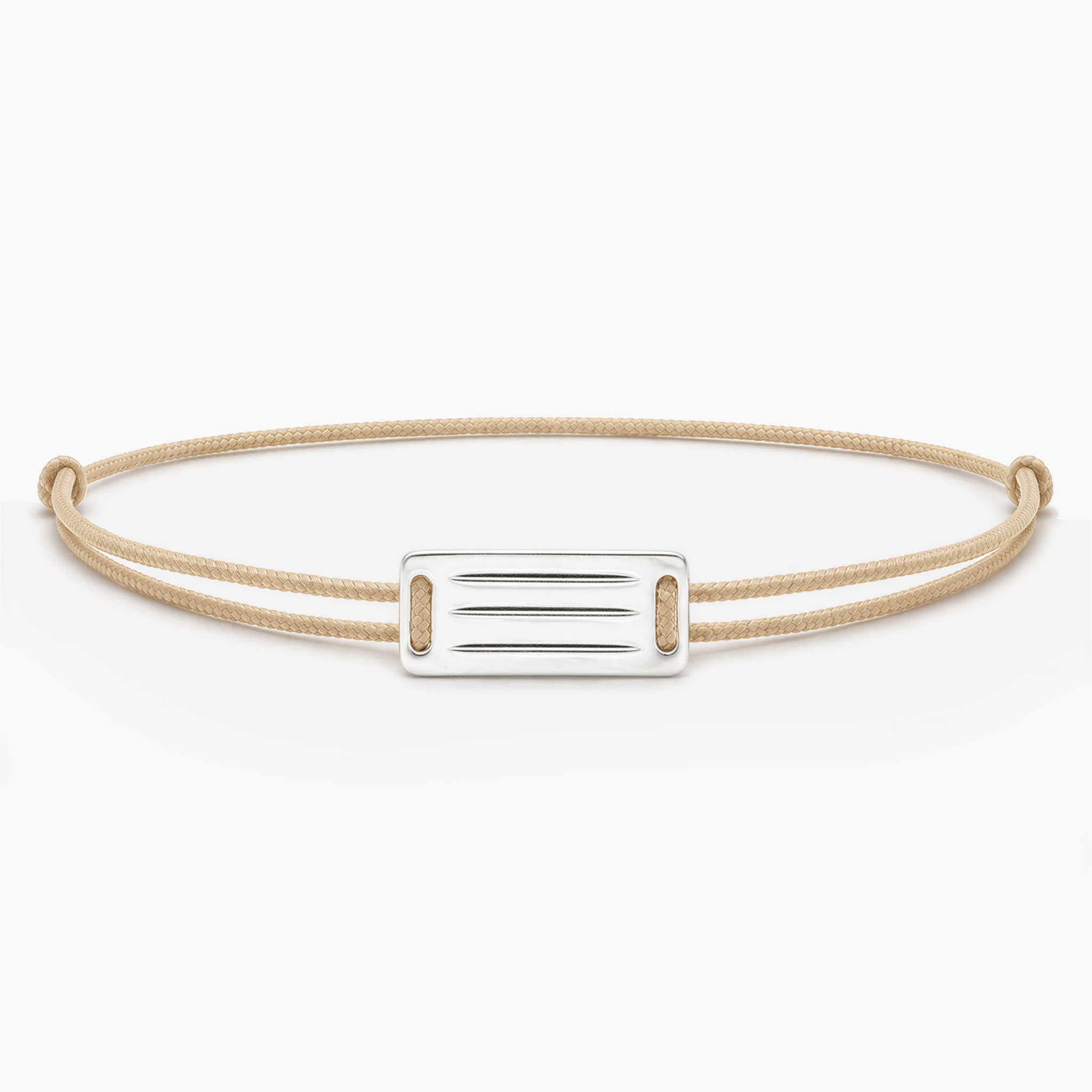 String Bracelet With Linear Silver Plate (Beige)-Bracelet-Kompsós