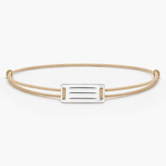 String Bracelet With Linear Silver Plate (Beige)-Bracelet-Kompsós